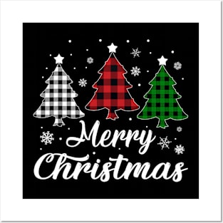 Merry Christmas Tree Xmas Buffalo Plaid Posters and Art